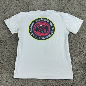 Quiksilver Shirt Mens Large White Red The Mountain And The Wave Short Sleeve